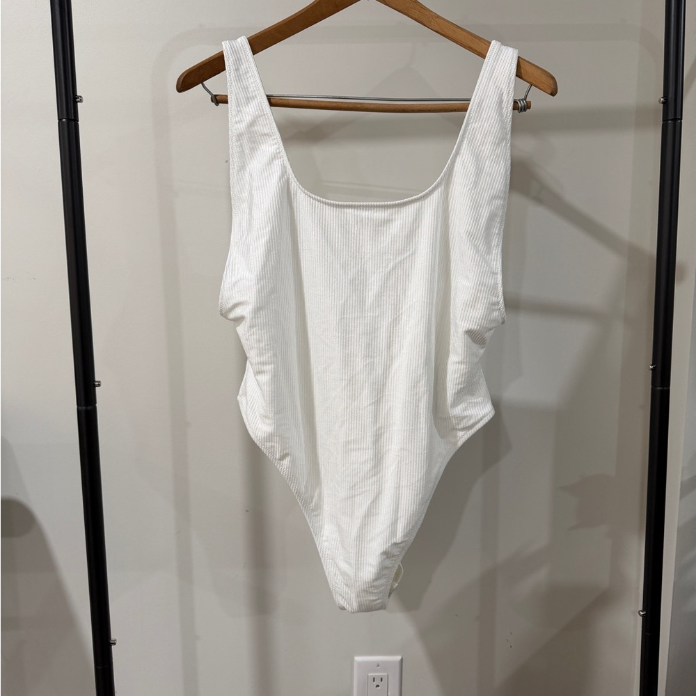 aerie White Ribbed One-Piece Swimsuit